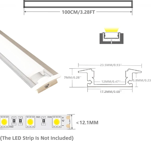 Alt view image 2 of 7 - 10-Pack 3.3FT Recessed Strip Channel With Continuous Silicone Diffuser , Flexible Seamless Milky Cover LED Ribbon Tape Track,Wardrobe Bookcase Cabinet Embedded Aluminum Low Profile (10, Silver)