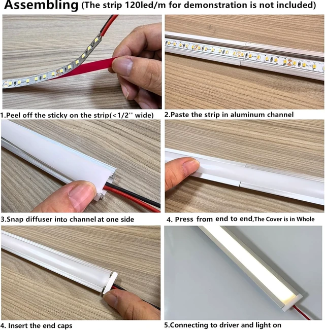Alt view image 6 of 7 - 10-Pack 3.3FT Recessed Strip Channel With Continuous Silicone Diffuser , Flexible Seamless Milky Cover LED Ribbon Tape Track,Wardrobe Bookcase Cabinet Embedded Aluminum Low Profile (10, Silver)