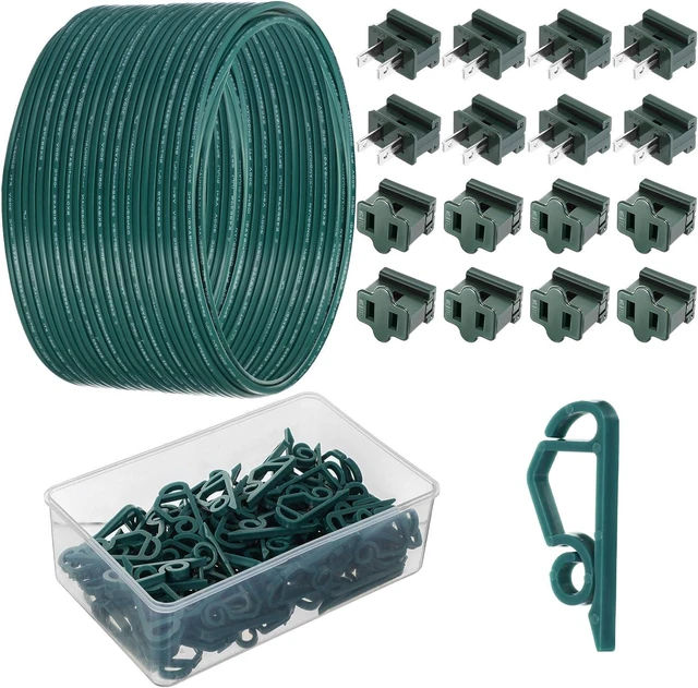 Main image of 117 Pcs SPT-1 Electrical Wire Christmas Female and Male Slip Plug Christmas Light Clip Weatherproof 18AWG 2-Conductor Wire for Xmas Lights Holiday Supplies Decoration (100ft,Green)
