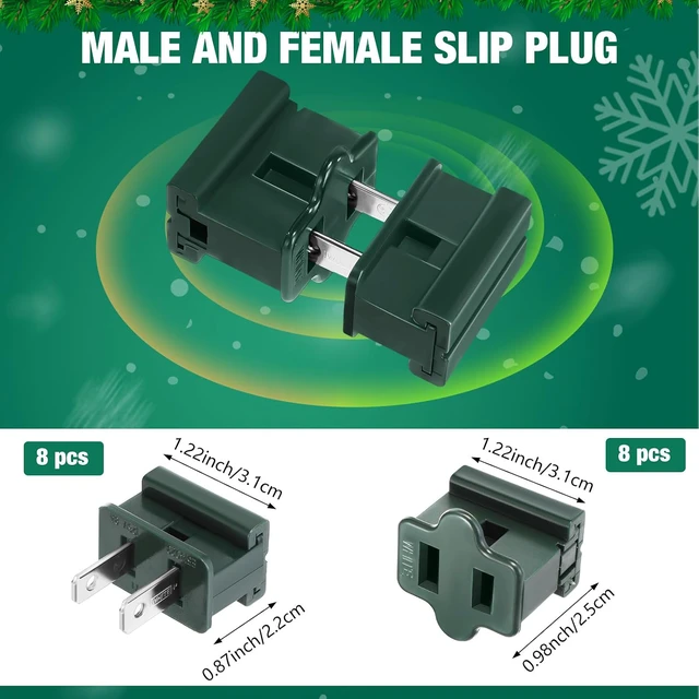 Alt view image 3 of 7 - 117 Pcs SPT-1 Electrical Wire Christmas Female and Male Slip Plug Christmas Light Clip Weatherproof 18AWG 2-Conductor Wire for Xmas Lights Holiday Supplies Decoration (100ft,Green)