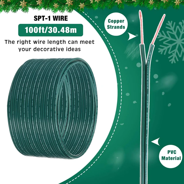 Alt view image 2 of 7 - 117 Pcs SPT-1 Electrical Wire Christmas Female and Male Slip Plug Christmas Light Clip Weatherproof 18AWG 2-Conductor Wire for Xmas Lights Holiday Supplies Decoration (100ft,Green)
