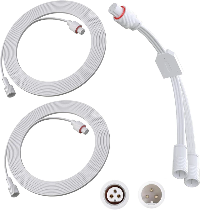 Main image of 2 Set 16FT Permanent Outdoor Lights Extension Cable with Y-Splitter for Govee,IP68 Waterproof Extension Cord 3 Pin Power CordCompatible with Go-vee H706A H706B H706C, H705D H705E H705F