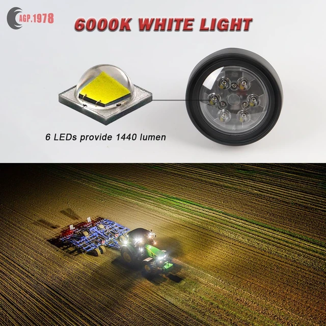 Alt view image 6 of 6 - Par 36 LED Tractor Work Light Replace OEM: 267185, 70267185 Compatible with John Deere 1020, 1520, 1530, 2010, 2020 with Rubber Housing (Spot Beam / 18W)