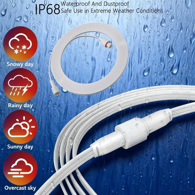 Alt view image 5 of 5 - 2 Set 16FT Permanent Outdoor Lights Extension Cable with Y-Splitter for Govee,IP68 Waterproof Extension Cord 3 Pin Power CordCompatible with Go-vee H706A H706B H706C, H705D H705E H705F