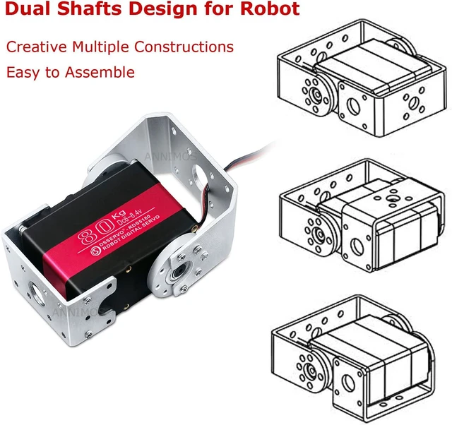Alt view image 2 of 7 - Pack of 2 80KG Robot Servo Motor High Torque Stainless Steel Gear Digital Steering Large Servos with Mount Brackets