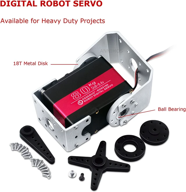 Alt view image 4 of 7 - Pack of 2 80KG Robot Servo Motor High Torque Stainless Steel Gear Digital Steering Large Servos with Mount Brackets