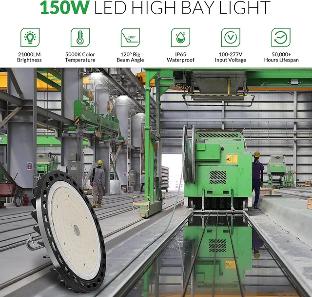 Alt view image 2 of 7 - LED High Bay Light 150W, 22500LM LED Shop Light AC100-277V 5000K ETL Listed