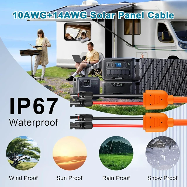Alt view image 7 of 7 - 50FT 10AWG+14AWG Solar Panel Extension Cable Female & Male IP68 Waterproof Connectors for RV, Photovoltaic Systems, Home, Boat & Car