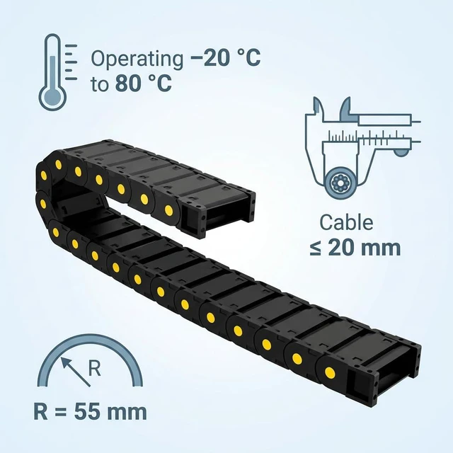 Alt view image 3 of 7 - 4-Pack 1m 25x77mm Enclosed Plastic Drag Chain for CNC, 3D Printer & Automation