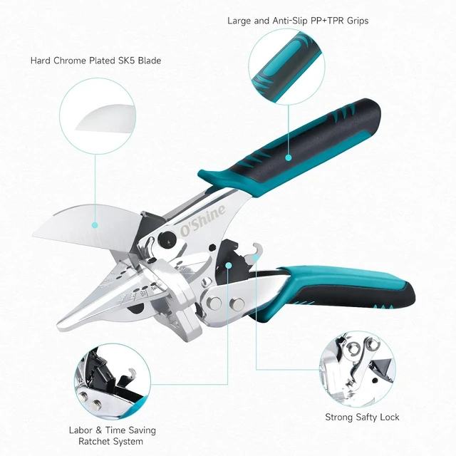 Alt view image 2 of 6 - OShine Ratchet Miter Shears 80% Force Reduction for Angular Cutting PVC & Wood Molding, Quarter Round Cutting Tool, 45-135 Degree Multi-Angle Crafting Trim Cutter, Extra Blade Included