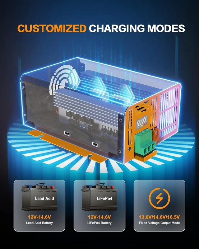 Alt view image 5 of 7 - 55 Amp RV Power Converter 120V AC to 12V DC Battery Charger with Multi Smart Charging Modes, 13V16.5V Adjustable Output, for Lithium & Lead Acid Batteries
