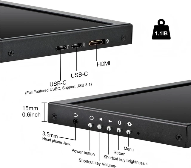 Alt view image 3 of 7 - 12.3-Inch IPS Secondary Monitor 1920*720 Stretched Bar LCD, HDMI/USB-C Mini Portable, Metal, for Laptop/Windows/AIDA64 GPU/CPU/RAM, Built-In Speaker