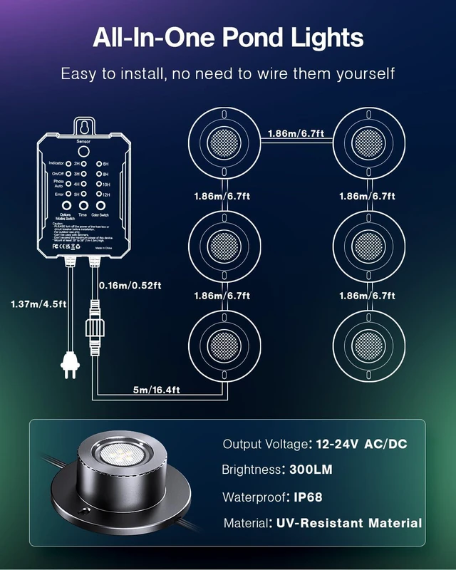 Alt view image 2 of 7 - RGBWW Underwater LED Pond Light with 12V Timer Transformer, 12-Head