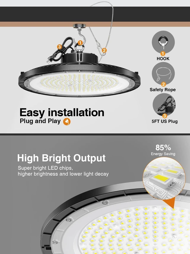 Alt view image 3 of 7 - ONLYLUX 10-Pack UFO LED High Bay Light 250W 37500LM, 5000K Daylight