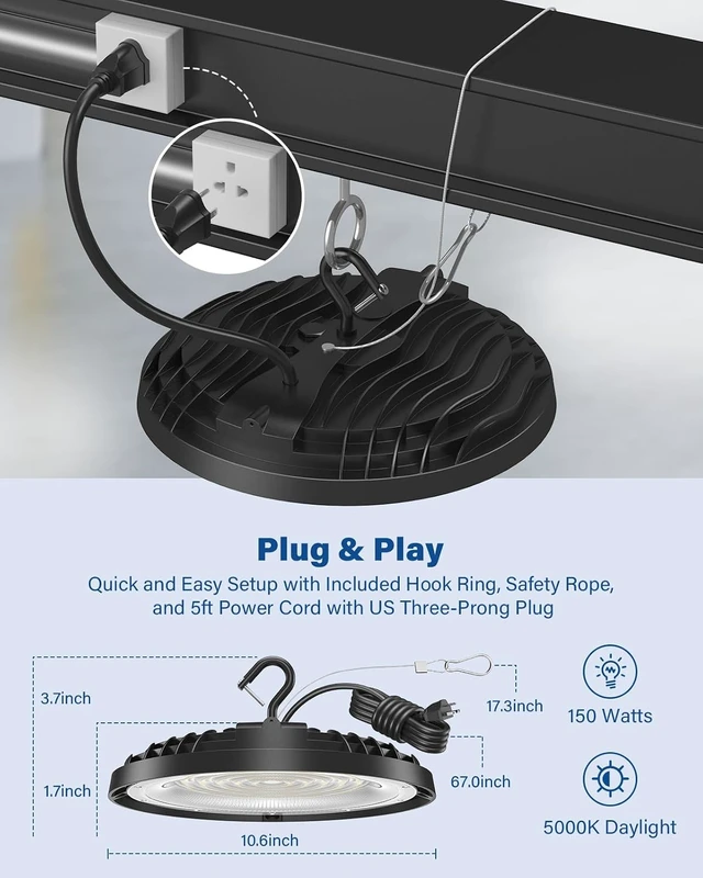 Alt view image 4 of 7 - 150W UFO LED High Bay Light, Adjustable Wattage&Color Temperature 10 Pack