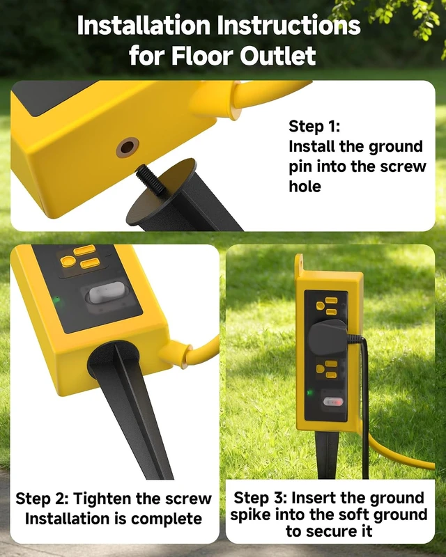 Alt view image 6 of 7 - Weatherproof Outdoor Power Strip, 3 AC Outlets, 10FT Cord