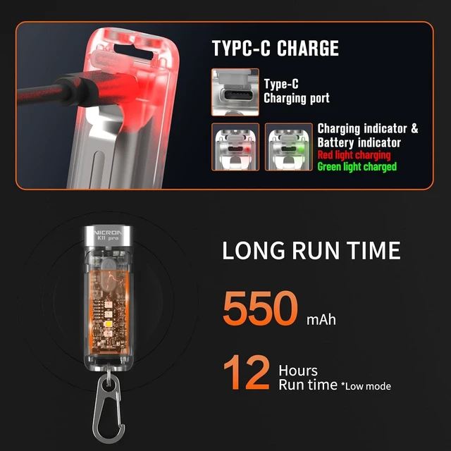 Alt view image 5 of 7 - K11 Pro Rechargeable Keychain Flashlight, 550 Lumen EDC