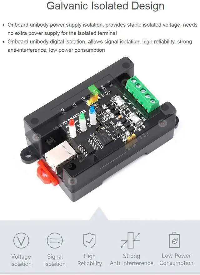 Alt view image 3 of 7 - Industrial Isolated USB to RS485/422 Converter Adapter, Onboard Original FT232RL and SP485EEN Chip, Transmission Distance up to 1.2km,Support Linux, Android, Wince, Win11/10/8.1/8/7/XP, etc.