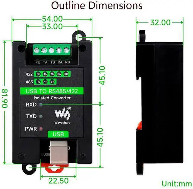 Alt view image 7 of 7 - Industrial Isolated USB to RS485/422 Converter Adapter, Onboard Original FT232RL and SP485EEN Chip, Transmission Distance up to 1.2km,Support Linux, Android, Wince, Win11/10/8.1/8/7/XP, etc.