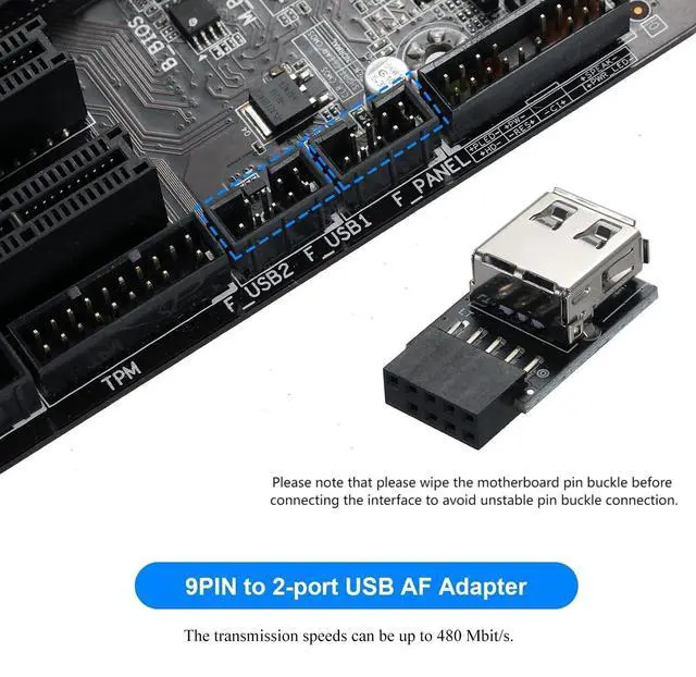 Alt view image 2 of 7 - USB 2.0 9Pin/10Pin Front Panel Header USB 9pin to Type A Adapter