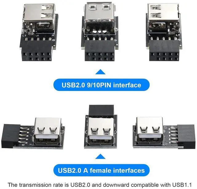 Alt view image 3 of 7 - USB 2.0 9Pin/10Pin Front Panel Header USB 9pin to Type A Adapter