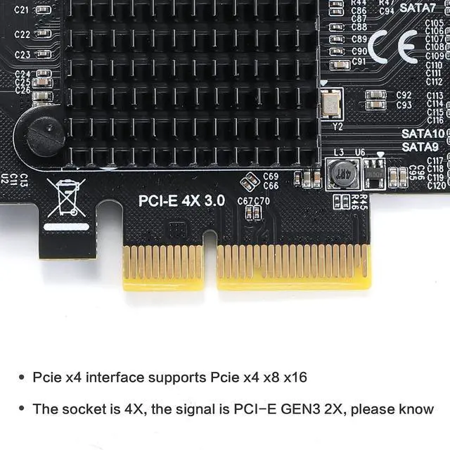 Alt view image 5 of 7 - PCIe SATA Controller Card 10 Port with 10 SATA Cables and Low Profile Bracket - 6Gbps 3.0 PCIe Card,Support 10 Port 3.0 Devices