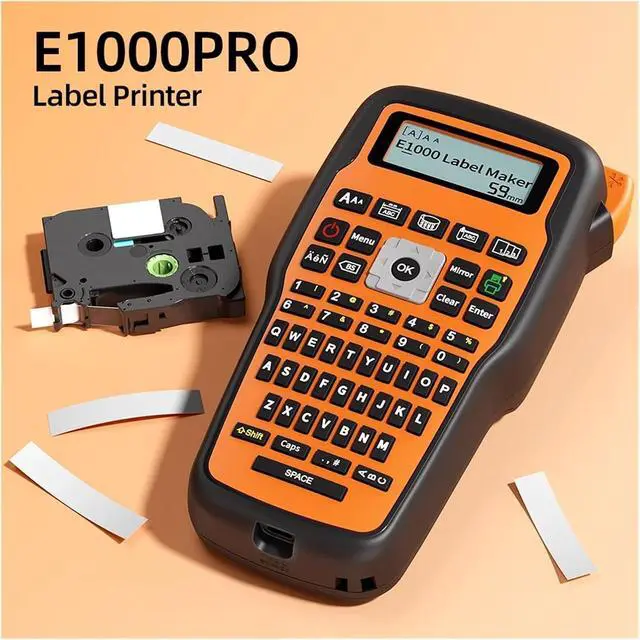 Alt view image 2 of 7 - Label Printer, E1000 Handheld Portable Label Printer Industrial Maker Compatible QWERTY Keyboard Symbol(E1000Orange)