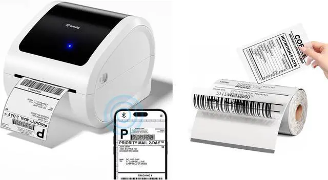 Main image of D520BT Bluetooth Shipping Label Printer 4x6&100Pcs Transparent Thermal Labels Self-Adhesive Waterproof Thermal Stickers for Small Business DIY Coffee Bean