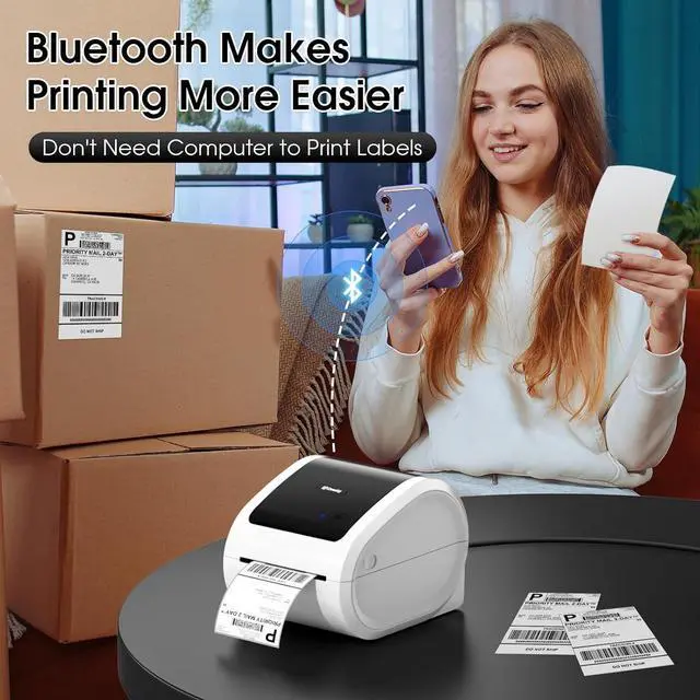 Alt view image 2 of 7 - D520BT Bluetooth Shipping Label Printer 4x6&100Pcs Transparent Thermal Labels Self-Adhesive Waterproof Thermal Stickers for Small Business DIY Coffee Bean