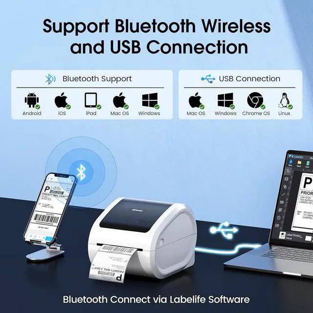 Alt view image 3 of 7 - D520BT Bluetooth Shipping Label Printer 4x6&100Pcs Transparent Thermal Labels Self-Adhesive Waterproof Thermal Stickers for Small Business DIY Coffee Bean