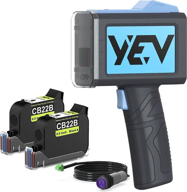 Main image of YEV Handheld Printer VP127 (Blue) Bundle with 2-Pack CB22B Original Solvent Fast Dry Black Ink Cartridge use for Code Date Logo Text Printing