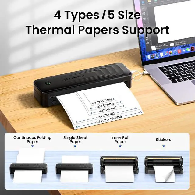 Alt view image 3 of 6 - TATTMUSE Inkless Portable Printer for Travel, Wireless Thermal Printer Support 8.5" X 11" Letter & A4 Thermal Paper, Small Mobile Compact Printer with Carry Case & 4 Rolls Thermal Paper