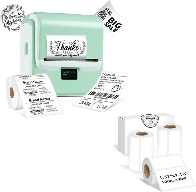 Main image of ORGSTA Label Maker Machine with Tape, T003 Thermal Label Maker, 0.8-3.15 Inch Bluetooth Label Printer with White 3 Roll Self-Adhesive 1.57'' x 1.18" Thermal Paper, Compatible with Phone & PC