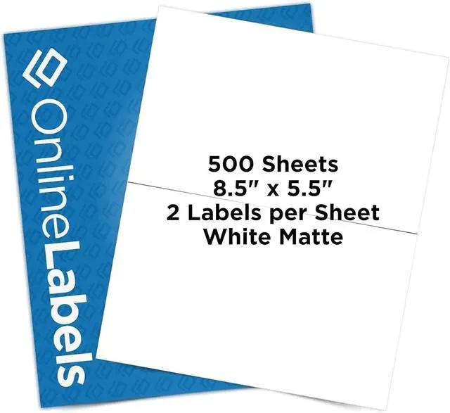 Main image of OnlineLabels 8.5" x 5.5" Half-Sheet Shipping Labels - Matte - 500 Sheets