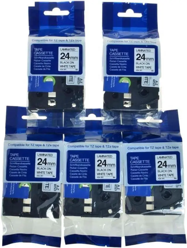 Main image of 5-Pack 24mm Black on White Label Tape Compatible with TZ and TZe-251 Label Makers