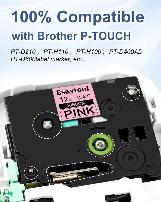 Alt view image 6 of 6 - 10 X Compatible with P-Touch TZe-RE31 AZE-RE31 TZ-RE31 Embellish Satin Ribbon 12mm 0.47 Inch Black on Pink Label Tape Replacement for Ptouch PT-H100 PT-D200 PT-P700 Label Maker
