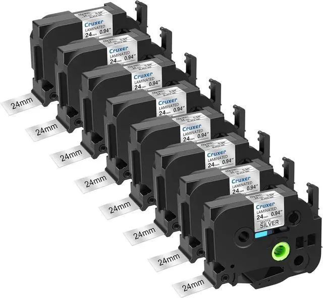 Main image of Cruxer 8 Pack Replacement for P-Touch TZe-M951 TZM951 TZeM951 24mm 0.94" Black Text on Silver Matte Tape Compatible with ptouch PT-D600 D600VP P700 P750W P900W PTP710BT PT-9600 H500LI Label Maker