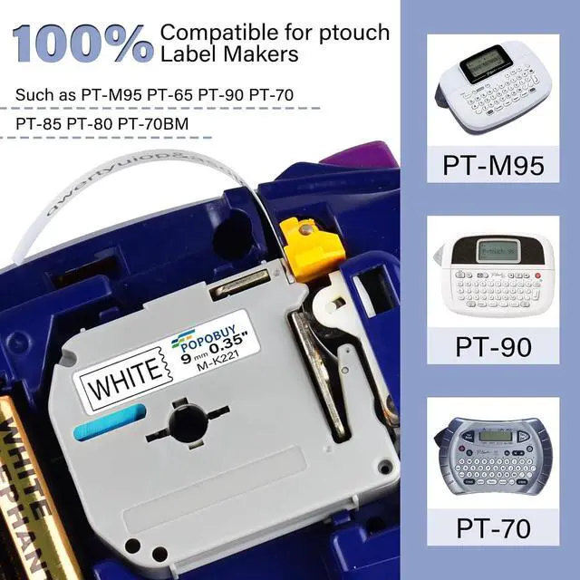 Alt view image 2 of 6 - 20 PK MK221 Label Tape Compatible for ptouch M Tape M-K221S M221 MK221 M-221 9mm 0.35 Inch Black on White for PT-45 PT-55 PT-65 PT-70 PT-75 PT-85 Label Makers