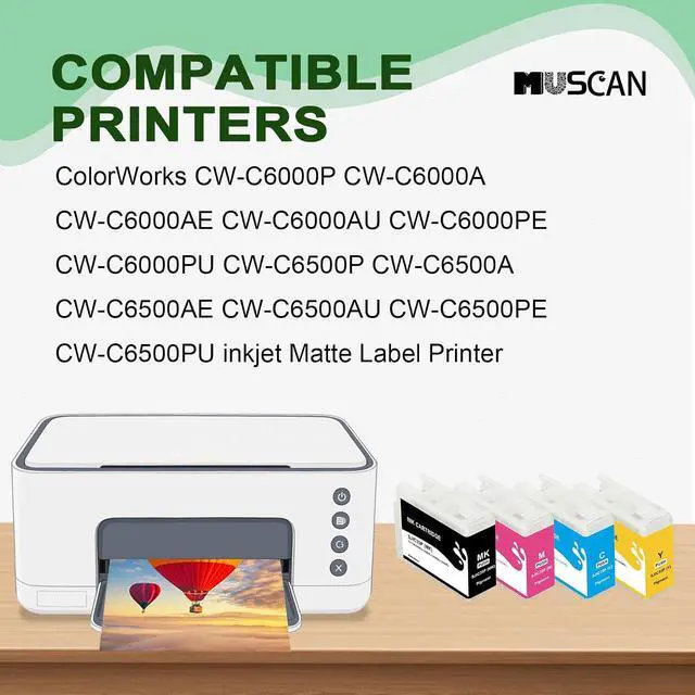 Alt view image 2 of 6 - SJIC35P Ink Cartridge Remanufactured SJIC35P Ink Cartridges (with New Chip) Compatible with ColorWorks C6500AU C6500 C6000 Color Inkjet Label Printer (4-Pack MBK/C/M/Y)