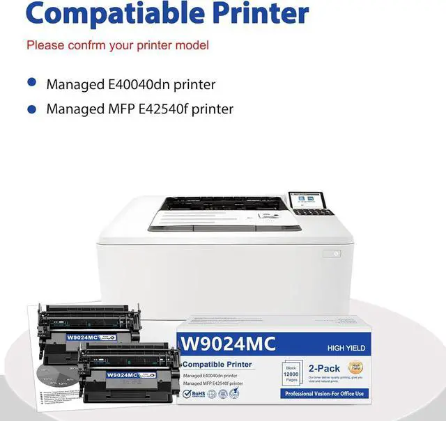 Alt view image 2 of 7 - W9024MC Toner Cartridge (2-Pack,12,000 Pages)-Replacement for W9024MC W9024 MC Black High Yield Toner Cartridge Work for Managed E40040dn E42540f Printers