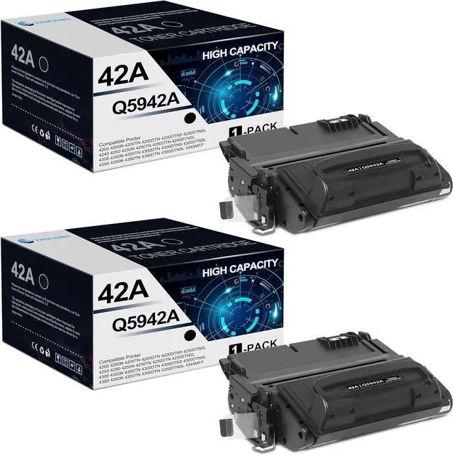 Main image of 42A Q5942A Toner Cartridges 2 Pack: Compatible 42A Black Toner Replacement for HP 42A 4200 4200N 4250 4250N 4250DTN 4300 4300TN 4300DTN 4350 4350N 4350TN Printers