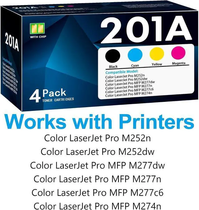 Alt view image 2 of 6 - 201A Toner Cartridges 4 Pack Compatible with HP 201A CF400A 201X CF400X for Color Laser Jet Pro MFP M277dw Toner Cartridges M252dw M277n M252n M274n M277c6 Printer (Black, Cyan, Yellow, Magenta)