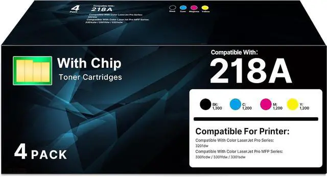 Main image of 218A Toner Cartridges 4 Pack - 3301fdw (with Chip) Compatible for HP 218A 218X for Pro MFP 3301fdw 3201dw Color Laser Pro 3201dw MFP 3301 3301fdw 3301sdw 3301cdw Ink W2180A W2180X (B/C/Y/M)
