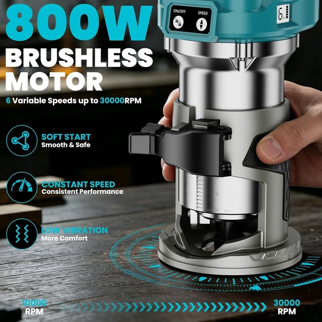 Alt view image 2 of 7 - Cordless Compact Router Compatible with Makita 18V Battery(Bare Tool)