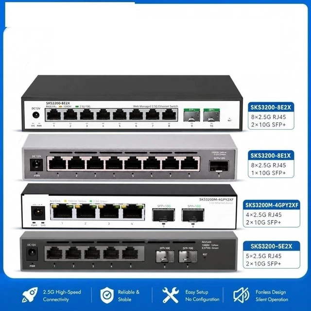 Alt view image 3 of 5 - 8-Port 2.5G Web Switch + 2-Port 10G SFP, Ethernet Network Switch(9 Port 2.5G)