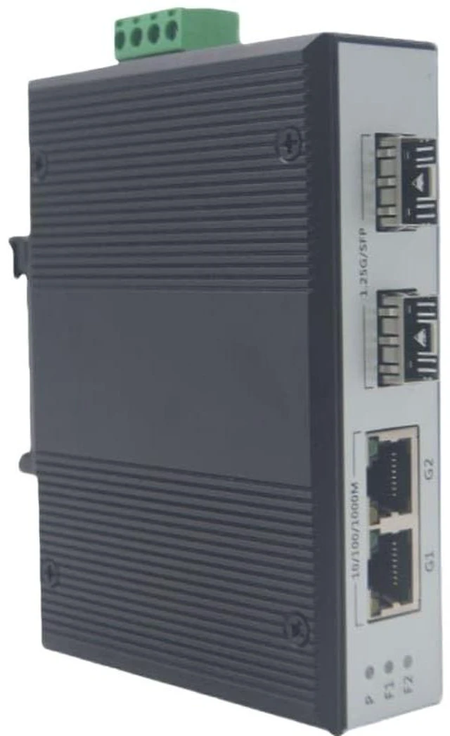 Main image of 2F2E Industrial Fiber Optic Switch, 2 SFP Ports, 2 10/100/1000M Gigabit Ethernet Ports, PoE Power Supply, Optical transceiver, Supports Stacking.