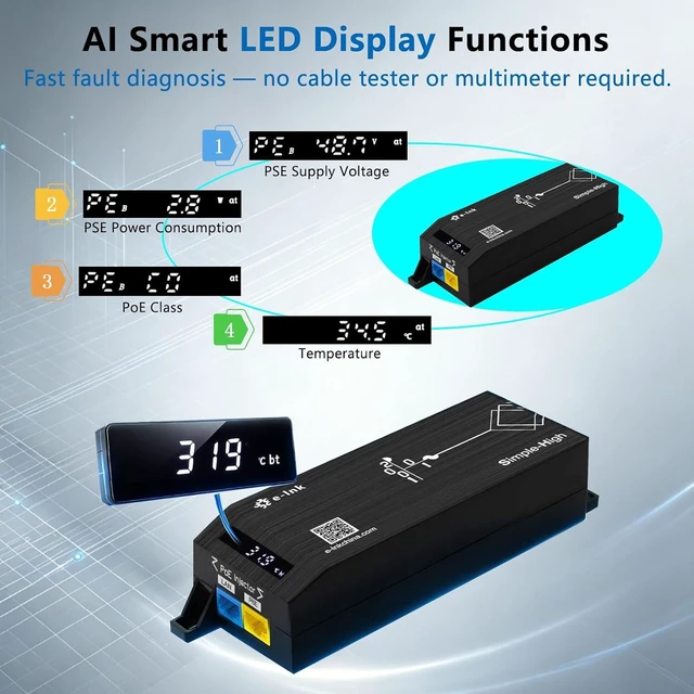 Alt view image 3 of 7 - 1 Port Gigabit RJ45 IEEE802.3bt 90W AI Smart PoE++ Injector