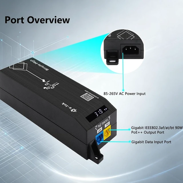 Alt view image 2 of 7 - 1 Port Gigabit RJ45 IEEE802.3bt 90W AI Smart PoE++ Injector