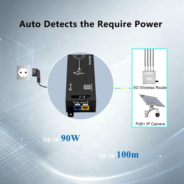 Alt view image 5 of 7 - 1 Port Gigabit RJ45 IEEE802.3bt 90W AI Smart PoE++ Injector