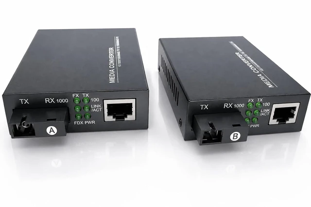 Main image of Elfcam® - 1 Pair Gigabit Fiber Ethernet Converters 1000M/100M/10M, SFP Media Converter Included, Up to 20KM Distance on Single Mode SC Fiber Optic (1 RJ45 Port *1 RJ45 Port)